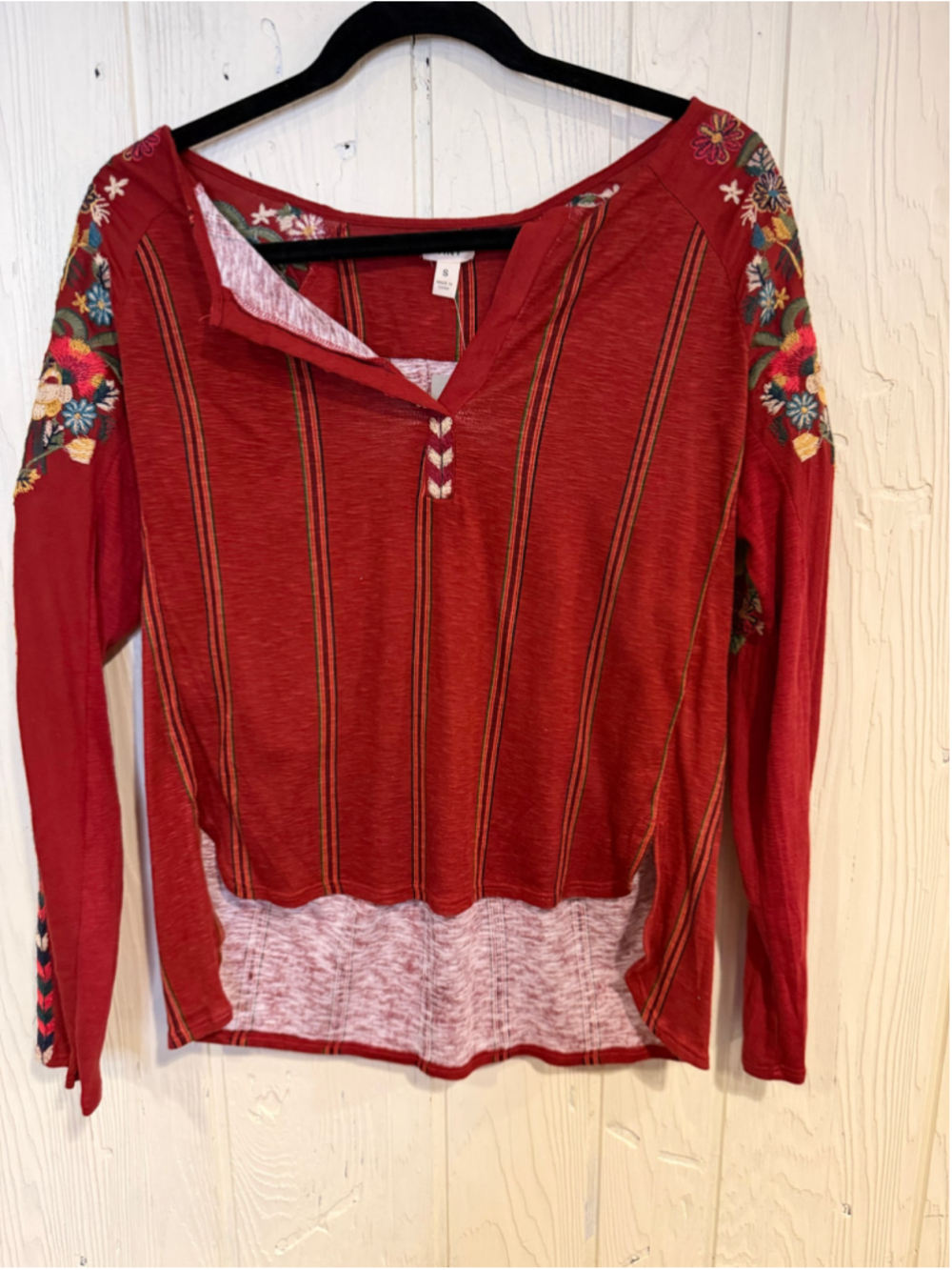 Anthropologie Tiny Red Embroidered Long Sleeve Tee S